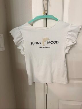 Zara Girls Sunny Mood Ribbed Ruffle Sleeve Top White Size 13/14